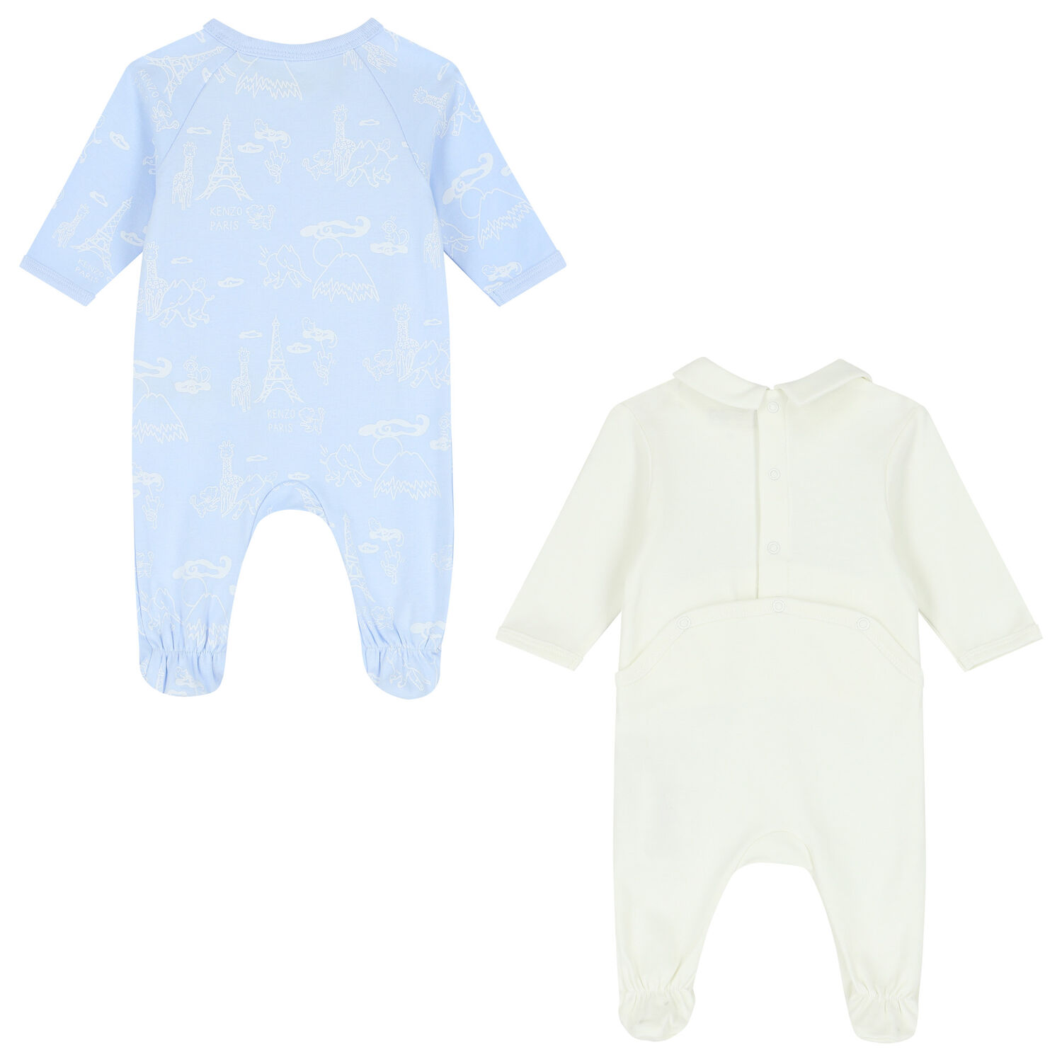 Baby Boys Blue & Ivory Logo & Animals Babygrows ( 2-Pack ), 1, hi-res